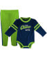 ფოტო #1 პროდუქტის Infant Boys and Girls College Navy, Neon Green Seattle Seahawks Little Kicker Long Sleeve Bodysuit and Pants Set