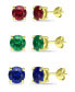 Lab Grown Green Quartz, Lab Grown Ruby and Simulated Blue Sapphire Stud Earring Set, 3 Piece