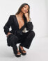 Only frill detail jacquard jumpsuit in black houndstooth