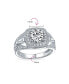 Art Deco Style 2CT AAA CZ Pave Halo Square Cushion Cut Solitaire Engagement Ring For Women .925 Sterling Silver Split Baguette Side Stone Migraine Edge Band