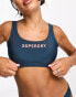 Superdry co-ord micro elastic bikini top in blue bottle