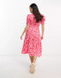 Фото #2 товара Influence Petite button front midi dress in pink and red floral print