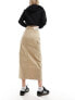 Calvin Klein Jeans front split denim maxi skirt in tan