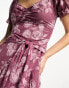 Фото #2 товара ASOS DESIGN chiffon off shoulder midi dress with waist ties in rose print