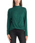 Juniors' Mock Neck Ribbed-Trim Crossover-Hem Sweater