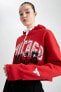 Фото #9 товара Fit NBA Chicago Bulls Crop Top Kapüşonlu Sürdürülebilir Sweatshirt