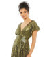 Women's Sequined Butterfly Sleeve Wrap Over A Line Gown