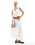 Фото #1 товара ASOS DESIGN cotton drawstring waist maxi skirt with broderie trim in white co ord