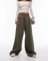 Фото #1 товара Topshop linen high waist super wide leg trouser in khaki