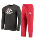 ფოტო #1 პროდუქტის Men's Red, Heathered Charcoal Fresno State Bulldogs Meter Long Sleeve T-shirt and Pants Sleep Set