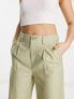 Stradivarius linen look wide leg trouser in khaki US 10 - фото #5