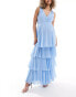 TFNC Bridesmaids Maternity chiffon tiered maxi dress in powder blue Синий, 40 - фото #4