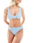 Peek and Beau Fuller Bust mid-rise bikini bottom in blue crinkle with flower hardwear