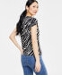 Фото #4 товара Petite Animal-Print Lace-Up-Neck Top, Created for Macy's