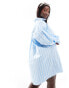 Фото #4 товара ASOS DESIGN Curve boyfriend shirt mini dress with blouson sleeve in light blue & white stripe