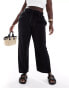 Фото #1 товара ONLY Curve tie waist wide leg linen trousers in black .