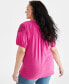 Фото #4 товара Plus Size Embroidered Split-Neck Puff-Sleeve Top, Created for Macy's