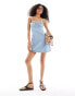 Фото #1 товара ASOS DESIGN denim mini cami dress with ruched bust and crochet strap detail in mid wash blue