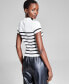 ფოტო #2 პროდუქტის Women's Striped Ribbed Polo Short-Sleeve Sweater, Created for Macy's