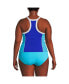 Фото #2 товара Plus Size Chlorine Resistant High Neck Zip Front Racerback Tankini Swimsuit Top