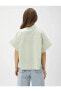 Standart Gömlek Yaka Düz Haki Kadın Gömlek 3sak60018pw