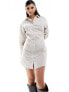 In The Style cinched waist mini shirt dress in white pinstripe 34 - фото #1