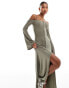 Фото #1 товара ASOS DESIGN long sleeve with straps maxi dress with hook and eye detail in khaki