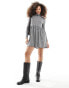 Фото #1 товара Miss Selfridge funnel neck rib smock mini dress in grey