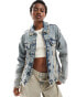 Фото #1 товара Noisy May denim jacket with open fray in blue acid wash