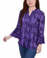 Women's 3/4 Bell Sleeve Pleat Front Y-neck Top