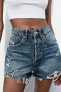 Trf high-waist denim ripped shorts