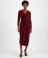 Фото #1 товара Women's V-Neck Side-Ruched Jersey Midi Dress