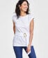 Фото #1 товара Women's Crewneck Belted Top, Created for Macy's