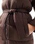 Threadbare maxi belted puffer coat in brown