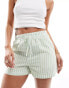 Stradivarius cotton pull on short in green stripe grün, XS - фото #1