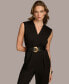 ფოტო #5 პროდუქტის Donna Karan Women's Belted V-Neck Piped Jumpsuit