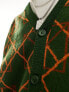 ASOS DESIGN relaxed knitted cardigan in green geometric design