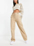 Bershka high waisted straight leg trousers in sand