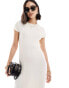 Фото #1 товара Vero Moda textured jersey ankle dress with lettuce edge in cream