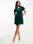 Closet London kimono sleeve velvet mini dress with wrap tie in emerald DE 38 - фото #1