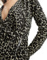 Фото #4 товара Mango wrap front leopard mini dress in black