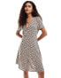 Monki button through mini dress with v neck in wave print