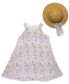 ფოტო #4 პროდუქტის Baby Girls Lilac Floral Pleated Swing Dress Sun Hat