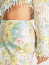 ASOS EDITION pastel floral print and sequin midi skirt with fringe