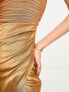 Фото #5 товара ASOS DESIGN mesh ruched cami drape satin midi dress in gold