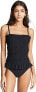 Фото #1 товара Tory Burch 271065 Women's Costa Smocked Black One Piece Swimsuit Size S