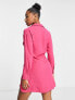New Look long sleeve mini wrap dress in pink
