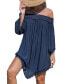 ფოტო #1 პროდუქტის Women's Navy Off Shoulder Asymmetrical Hem Cover-Up Beach Dress