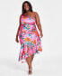 Фото #1 товара Plus Size Printed Asymmetric-Neck One-Shoulder Dress