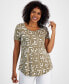 ფოტო #1 პროდუქტის Women's Printed Short Sleeve Scoop-Neck Top, Created for Macy's